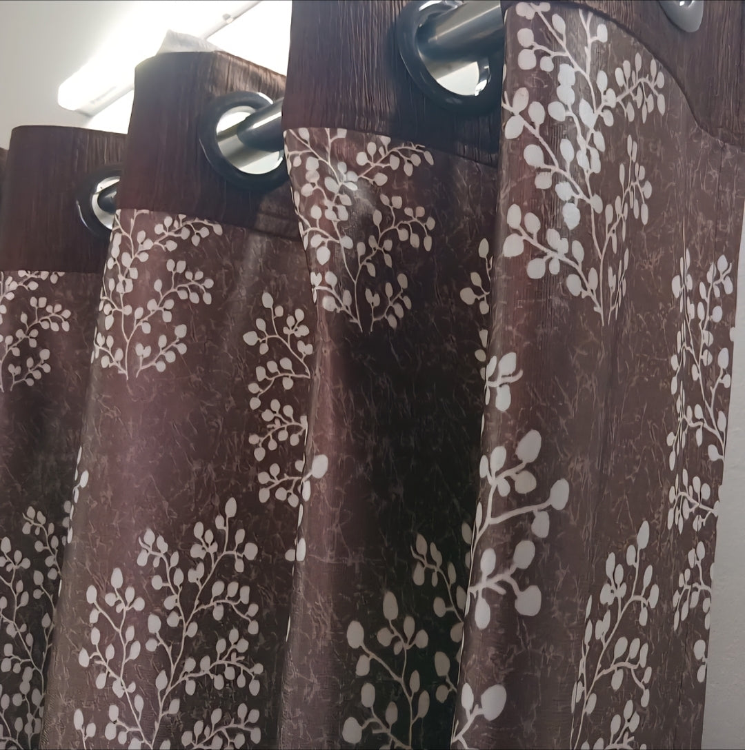 Elegant Brown Print Drapes Curtains Buy 1 Get 1