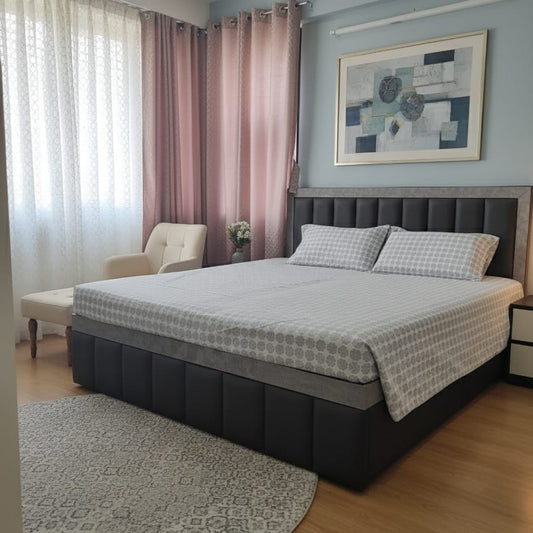 Premium King Size Grey Geometric Cotton Bedsheet Set with Pillow Covers