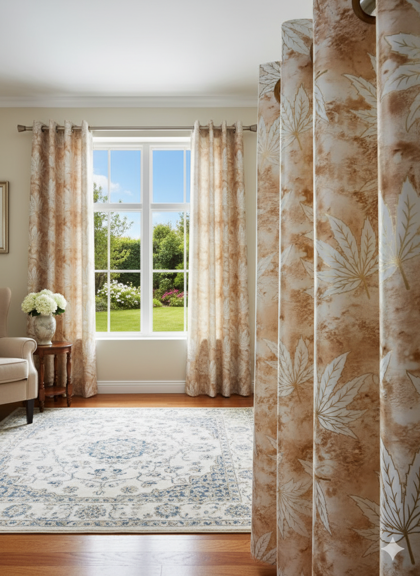 Elegant Maple Leaf Jacquard Curtains Buy 1 Get 1