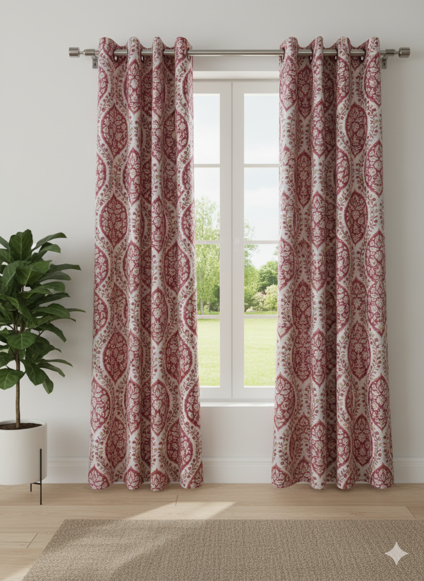 Royal Ruby Jacobean Curtains Buy 1 Get 1