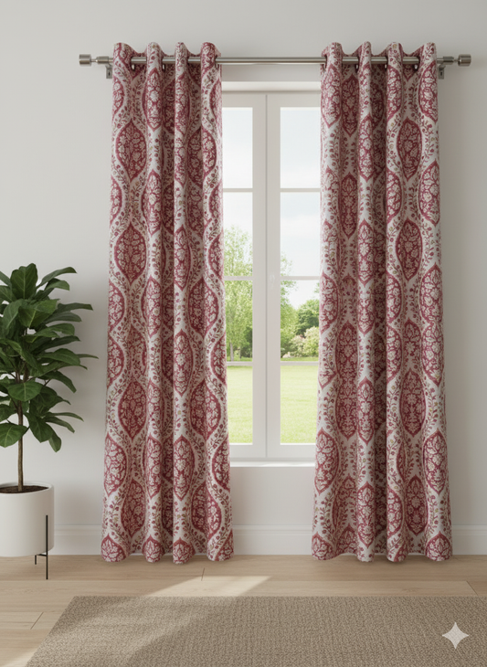 Royal Ruby Jacobean Curtains Buy 1 Get 1