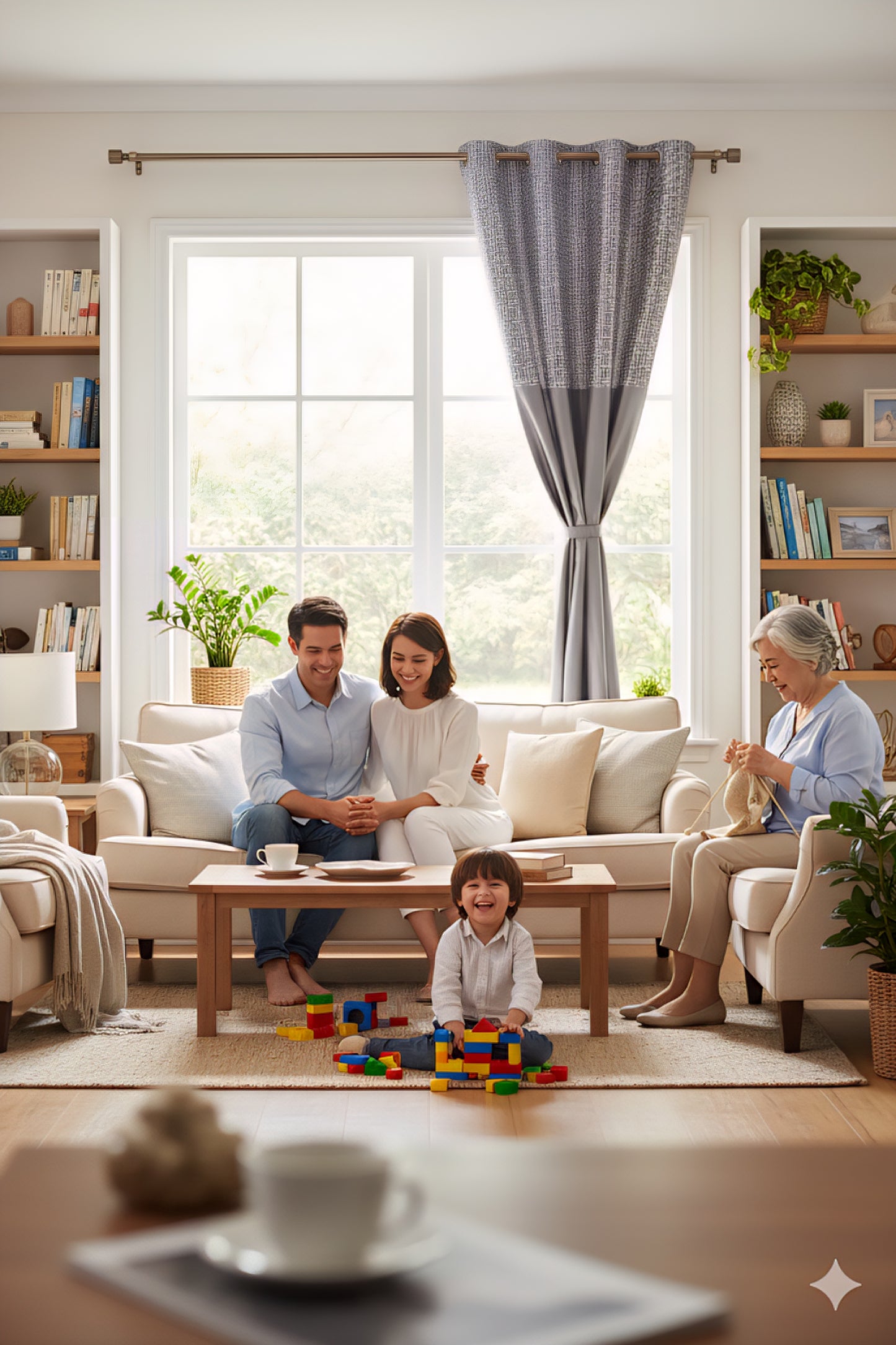 Modern Two-Tone Grey Curtain Buy 1 Get 1