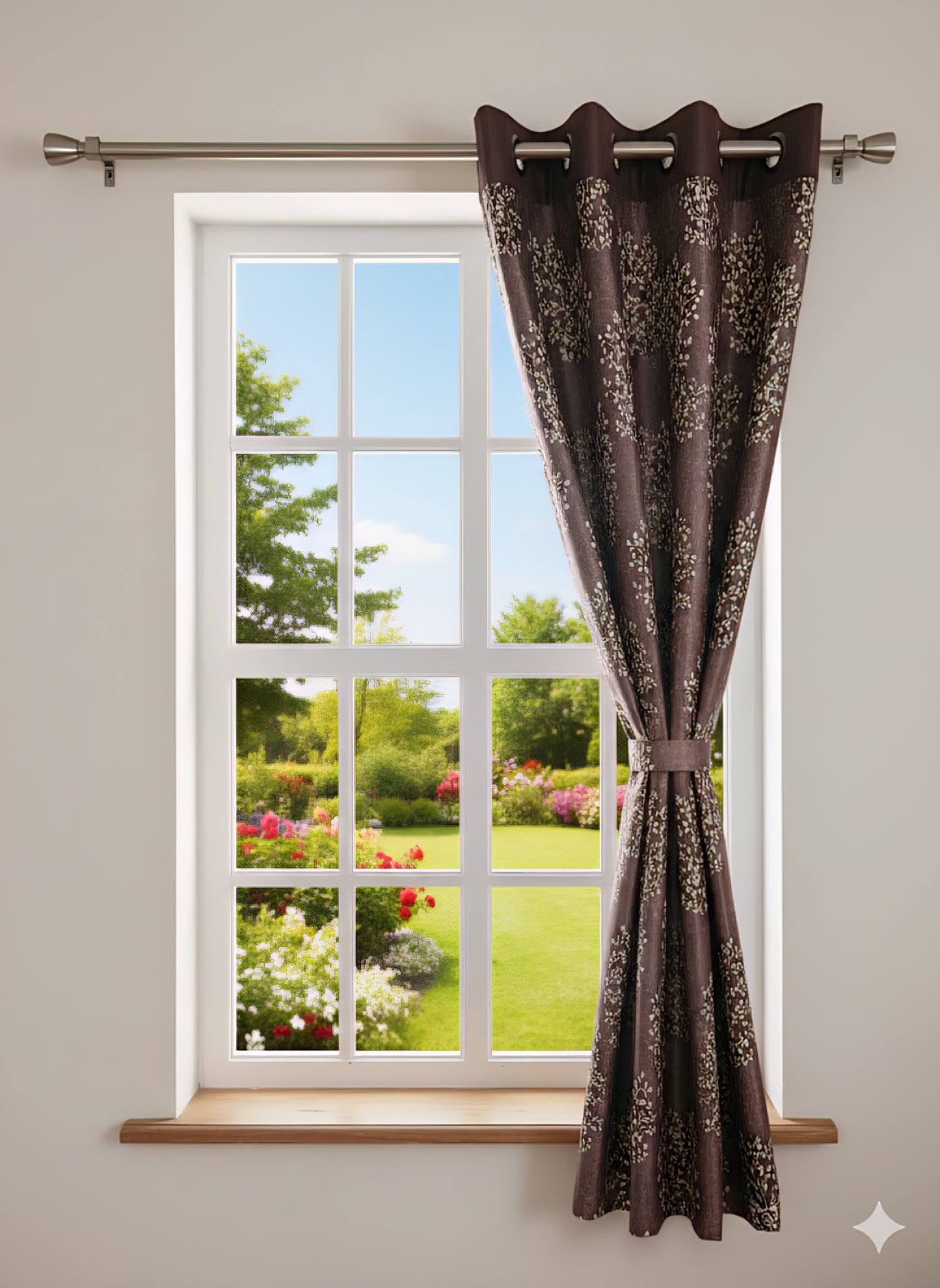 Elegant Brown Print Drapes Curtains Buy 1 Get 1