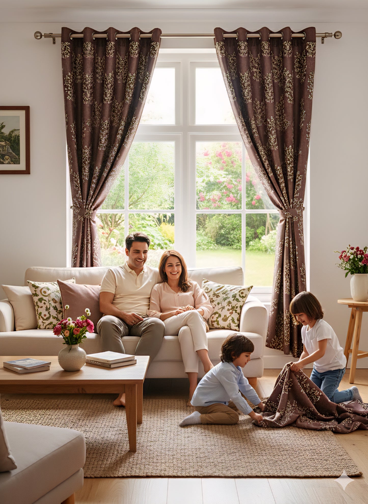 Elegant Brown Print Drapes Curtains Buy 1 Get 1