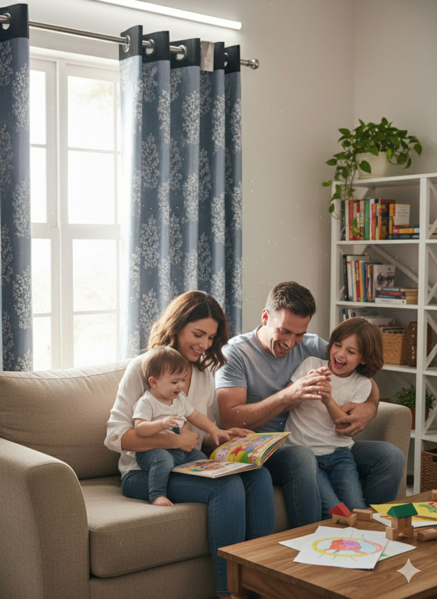 Elegant Blue Print Drapes Curtains Buy 1 Get 1