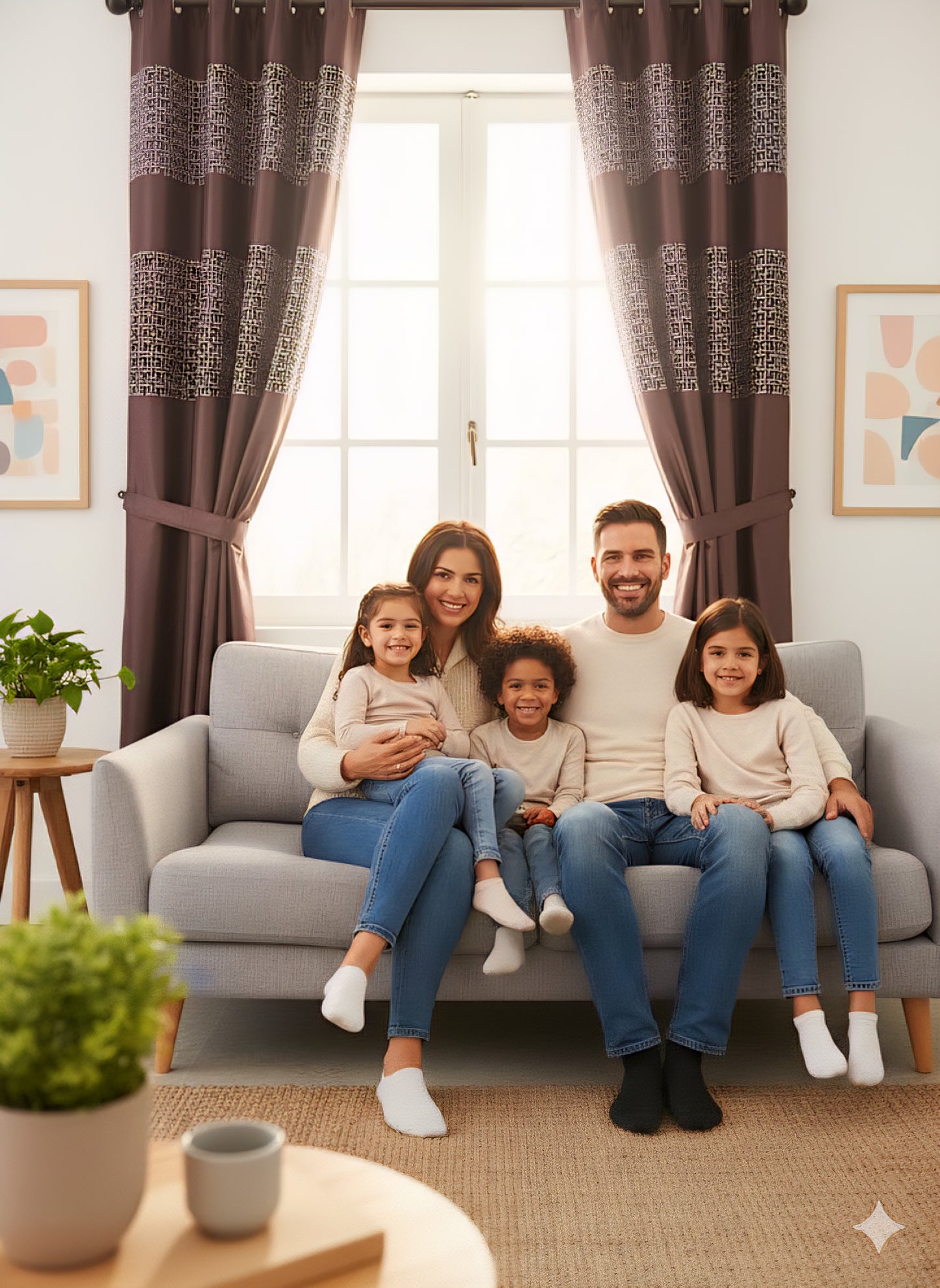 Modern Two-Tone Brown Curtain Buy 1 Get 1