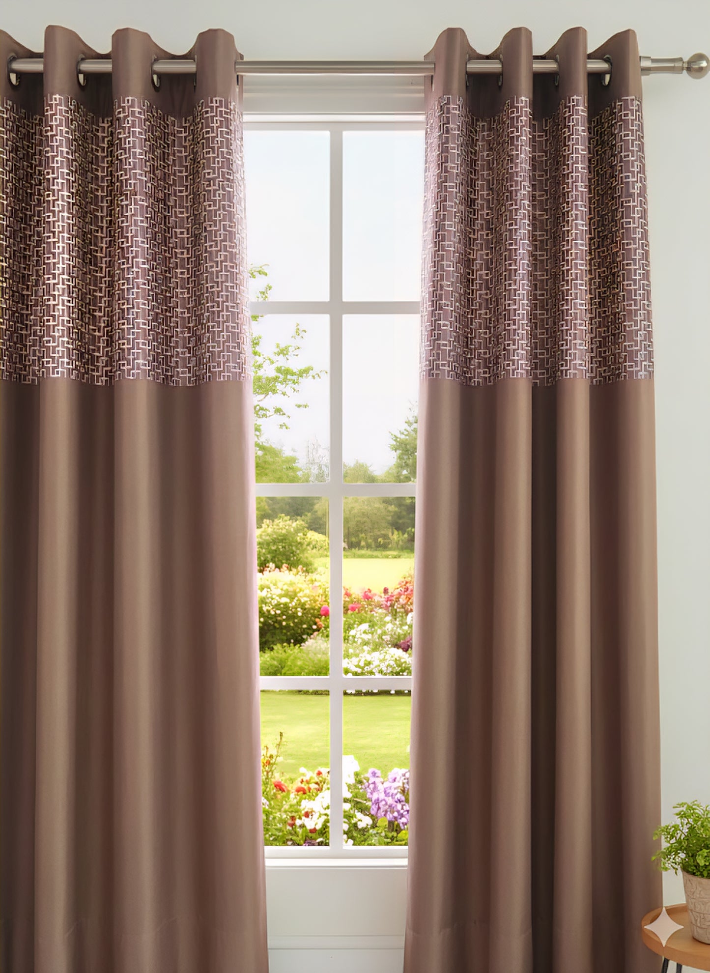 Modern Two-Tone Brown Curtain Buy 1 Get 1
