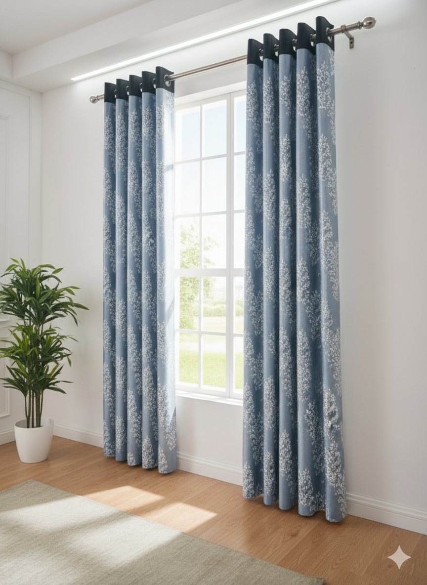 Elegant Blue Print Drapes Curtains Buy 1 Get 1