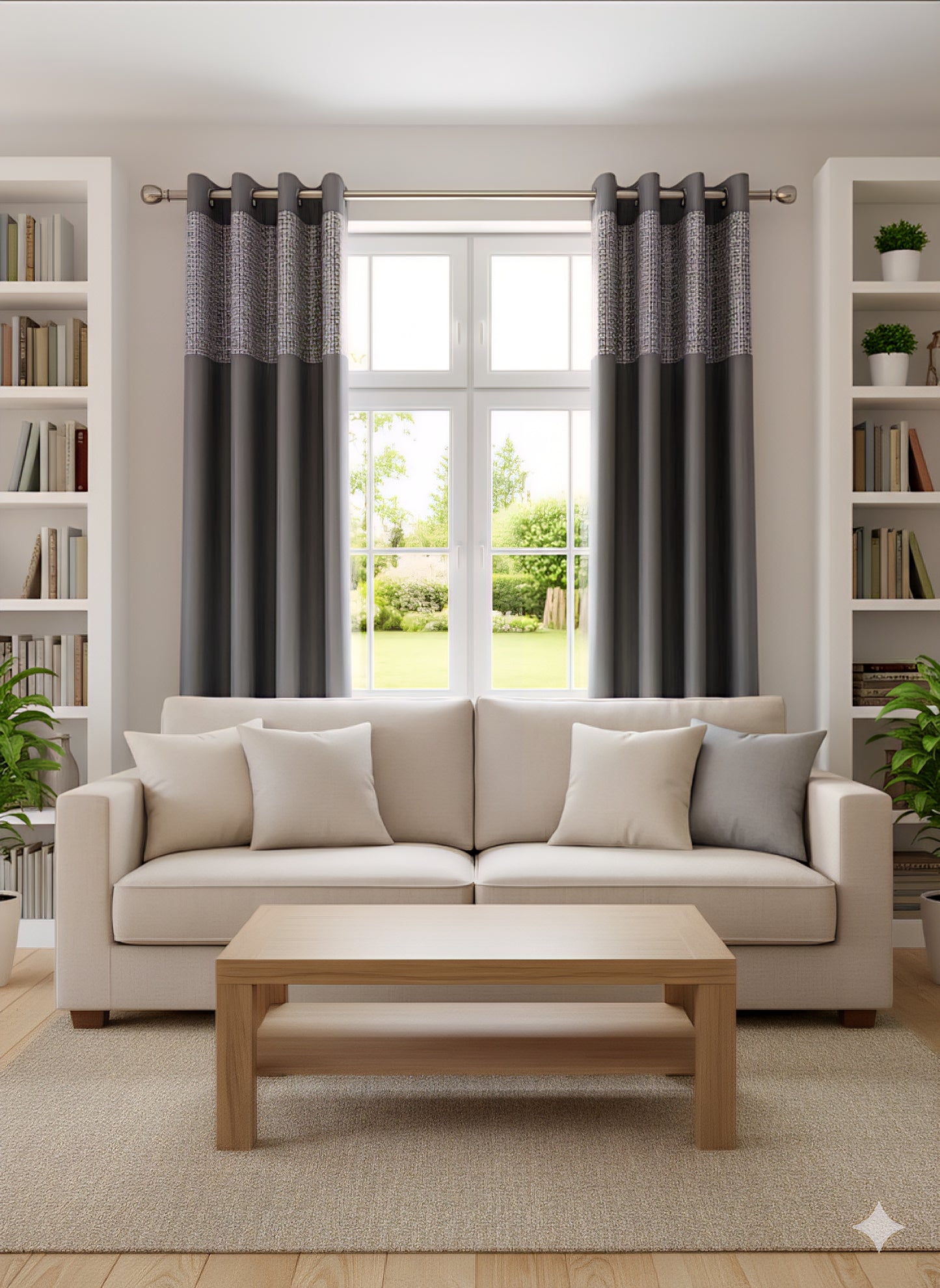 Modern Two-Tone Grey Curtain Buy 1 Get 1